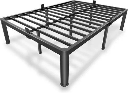 Vista 17 de MAF Marco de cama de plataforma de metal King de 14 pulgadas con patas de esquina redondas, soporte de listones de acero resistente de 3000 libras