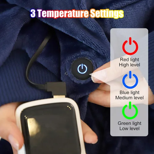 Vista 4 de WOOLALA Manta térmica USB, sudadera con capucha perezosa con gran área de calefacción en la parte posterior, acogedora sudadera Sherpa