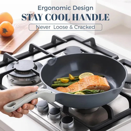 Vista 7 de PRICUSIS Sartén antiadherente de cerámica con tapa (3.2 qt, 10 pulgadas), sartén de freír profunda libre de toxinas, sartén antiadherente versátil