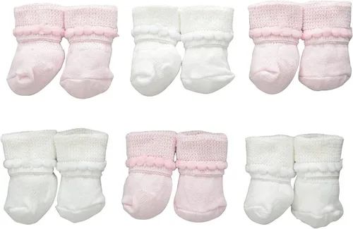 Jefferies Socks Paquete de 6 calcetines Rock-A-Bye para bebé, color blancorosa, 0-9 meses, BlancoRosa