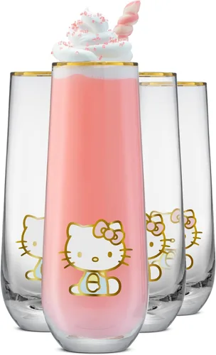 Vista 10 de JoyJolt Milo Copas de champán sin tallo, juego de 4 vasos de cristal. 9.4 onzas. Juego de copas de champán. Copas de vino prosecco, juego de copas