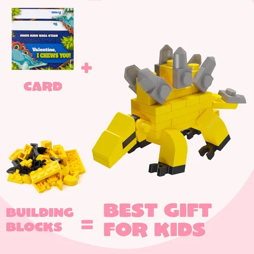 Vista 4 de JOYIN Paquete de 24 tarjetas de San Valentín con bloques de construcción de dinosaurios para regalos, recuerdos de fiesta, premio de intercambio