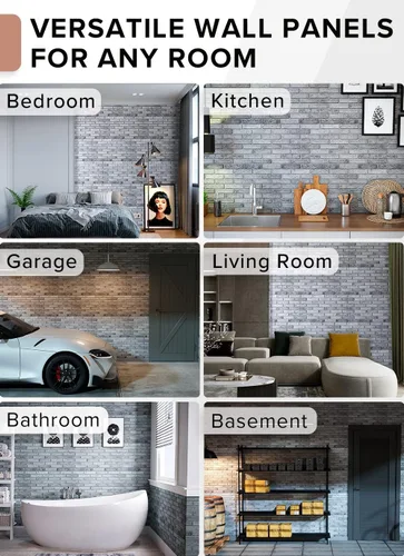 Vista 4 de Smart Profile Panel de pared 3D, ladrillo sintético fundido de PVC, 50 pies cuadrados para cobertura interior de pared completa, diseño resistente