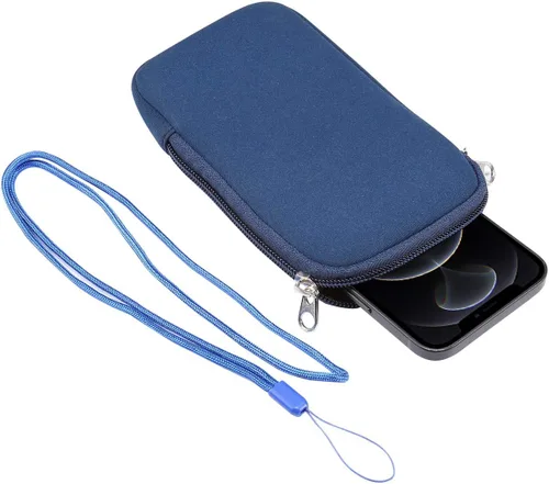 Vista 5 de Funda de neopreno de tamaño pequeño para teléfono celular, con cremallera y correa para el cuello para iPhone 17, 16, 16e, 15 15 Pro iPhone 14 14