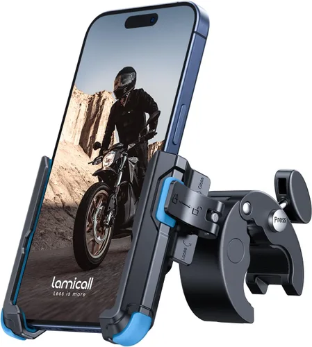 Vista 10 de Lamicall - Soporte para teléfono de motocicleta [Compatible con cámara] [Bloqueo de 1s] Abrazadera para manubrio de bicicleta, clip para teléfono