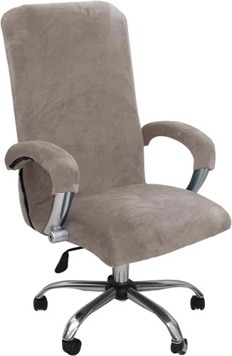 Vista 11 de Funda para silla de escritorio de oficina elástica de terciopelo a prueba de gatos con ruedas, funda de asiento de silla con protector de Beige