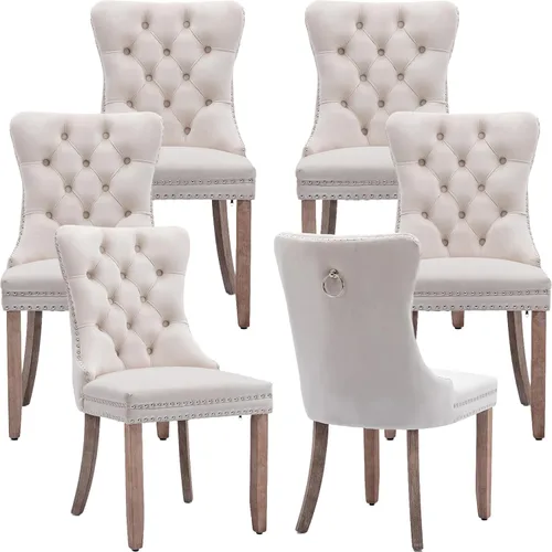 Vista 286 de ODUSE-DAILY - Juego de 2 sillas de cocina y comedor de terciopelo beige, con capitoné, tapizadas en terciopelo, estructura de madera maciza