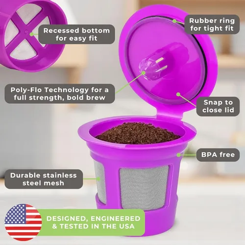 Vista 6 de Perfect Pod 1-Stream Cafe Save - Filtros de café reutilizables para cápsulas K Cup – Cápsulas de café recargables con filtro de malla integrado