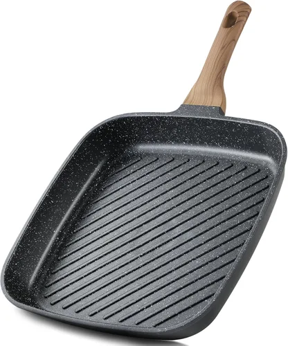 CAROTE - Sartén antiadherente de 11 pulgadas para parrilla de acero inoxidable - Recubrimiento antiadherente de granito premium, sartén cuadrada