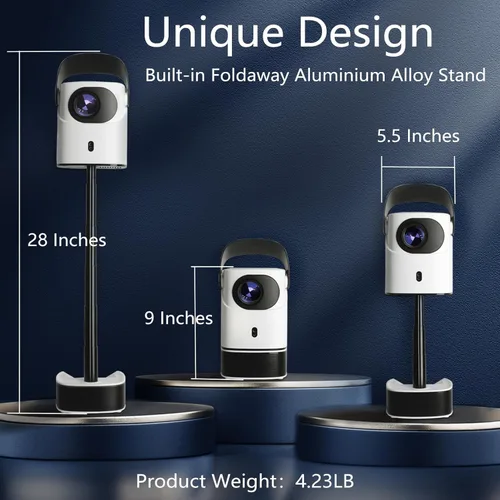 Vista 6 de Proyector portátil, proyector de películas con WiFi 6 y Bluetooth 5.4, proyector inteligente con 600 lúmenes ANSI, altavoz de 10 W, aplicaciones
