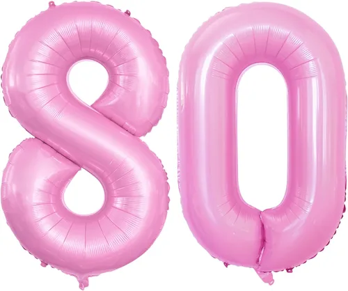 Vista 211 de GOER Globos con el número 80 para decoraciones de fiesta de cumpleaños número 80, globos de helio de aluminio jumbo de 42 pulgadas para 80 Oro rosa