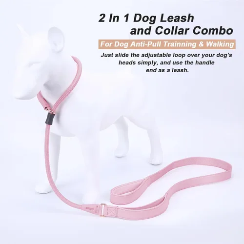 Vista 108 de Correa antideslizante para perro, correa de entrenamiento para perros con doble asa, correa antideslizante de cuero suave y collar, correa de nailon