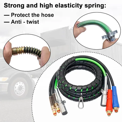 Vista 4 de 3 en 1 de 15 pies de longitud, arnés resistente de 7 vías para camión tractor remolque, ensamblaje de cable eléctrico envolvente y manguera de línea