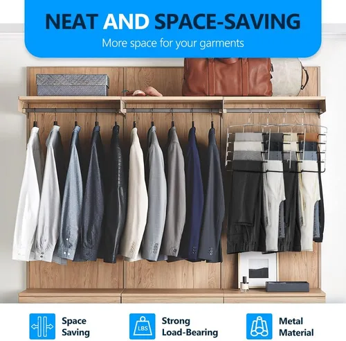 Vista 2 de Perchas para pantalones de 2 piezas, organizadores de armario de 5 niveles y ropa de almacenamiento, perchas que ahorran espacio con brazo