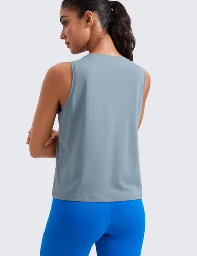 Vista 2 de CRZ YOGA Camiseta sin mangas de algodón Pima para mujer, holgada, para ejercicio, gimnasio, yoga, camisetas atléticas