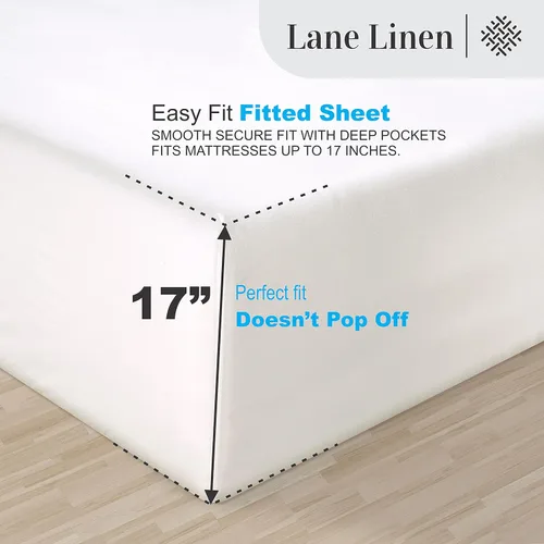 Vista 134 de LANE LINEN - Sábanas individual 100% algodón egipcio suave, cómodo y grueso de calidad de hotel, costuras reforzadas totalmente elásticas, sin