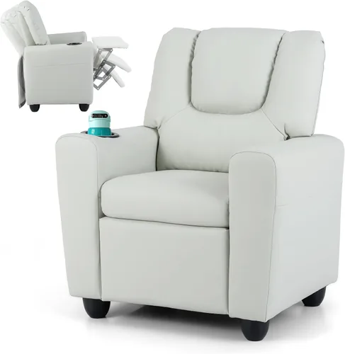 HONEY JOY Sofá reclinable 2 en 1 para niños, sofá con reposabrazos para niños y niñas a partir de 3 años, reposapiés ajustable, piel sintética,