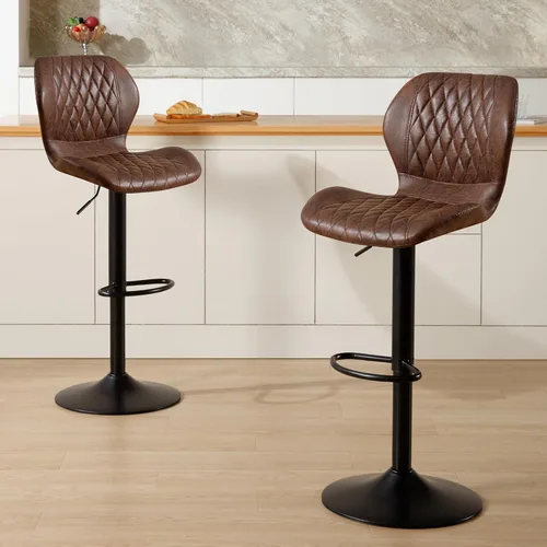 Vista 9 de Juego de 2 taburetes de bar, modernos taburetes giratorios de altura de mostrador para sillas de isla de cocina, taburetes de bar de tela ajustables