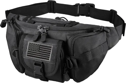 Vista 8 de FRTKK - Riñonera táctica militar con parche de bandera de EE. UU., bolsa de cintura de utilidad con correa ajustable para actividades al aire libre