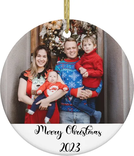 Adorno de Navidad personalizado con foto 2023, decoración de árbol de Navidad de cerámica personalizada con cualquier imagen/texto, adorno de Círculo