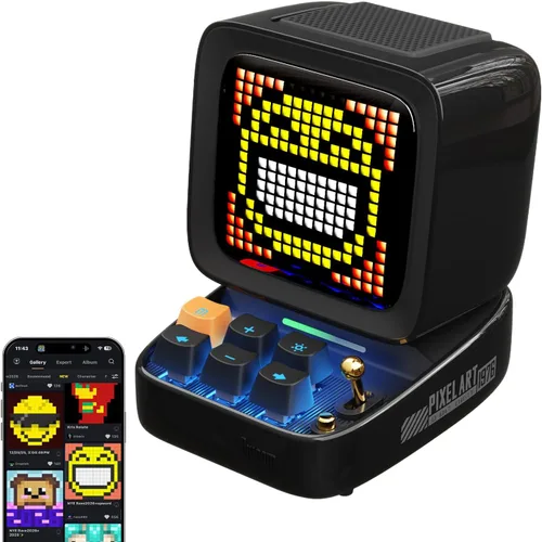 Divoom Ditoo - Altavoz Bluetooth retro de arte pixelado con pantalla frontal de 16X16 LED controlada por aplicación (color negro)