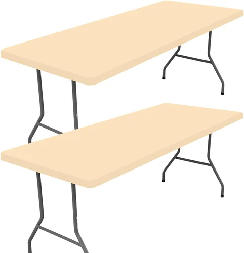 Vista 22 de Moosfor Paquete de 2 manteles rectangulares de elastano de 4 pies, elásticos y ajustables para pícnic, cubierta de mesa de patio elástica y lavable