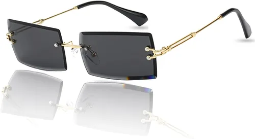 Lentes de sol rectangulares para mujeres y hombres, a la moda, retro, sin marco, sin marco, lentes tintados, lentes de sol 2025 elegantes