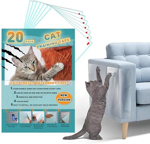 Paquete de 20 cintas disuasorias para gatos, protector de muebles de arañazos para gatos, cinta adhesiva transparente de doble cara anti arañazos