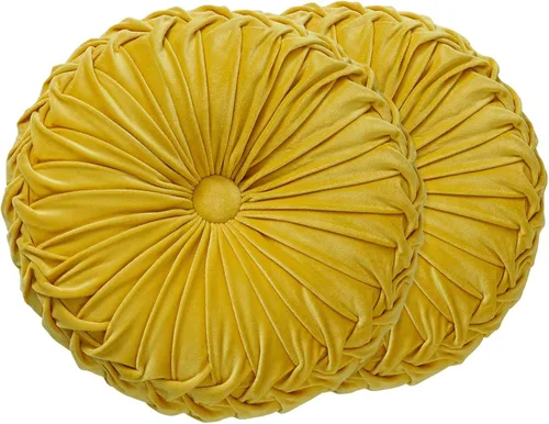 Vista 10 de Almohada redonda de terciopelo de 15 x 15 pulgadas, plisada, redonda, rellena de calabaza, para el hogar, para sofá, silla, cama, suelo de Rosa