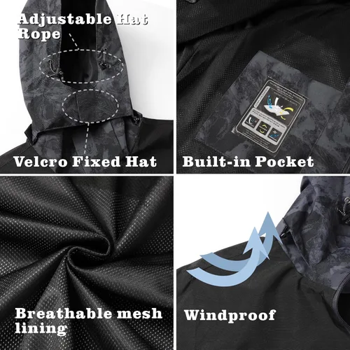 Vista 6 de GIISAM Chaqueta de lluvia para hombre, impermeable, ligera, para exteriores, rompevientos con capucha