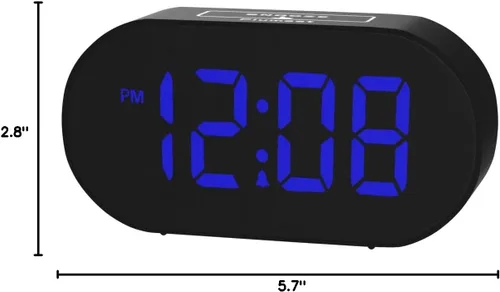 Vista 9 de Plumeet [Versión actualizada] Reloj despertador LED digital con atenuador de brillo ajustable y volumen de alarma, pantalla de dígitos azules de 12