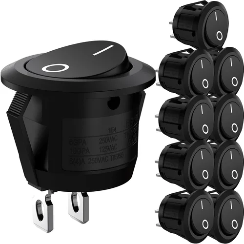 10 unids redondo protección del medio ambiente barco interruptor basculante AC 6A/250V 10A/125V 2 soldadura Lug SPST On/Off 2 Pin Mini barco