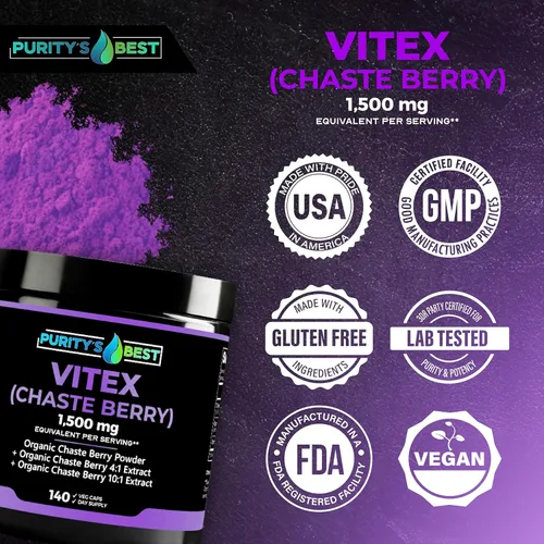 Vista 6 de Purity's Best Vitex (Chaste Berry), fórmula concentrada de 300 mg, apoya el equilibrio hormonal y la salud menstrual, 140 cápsulas vegetales