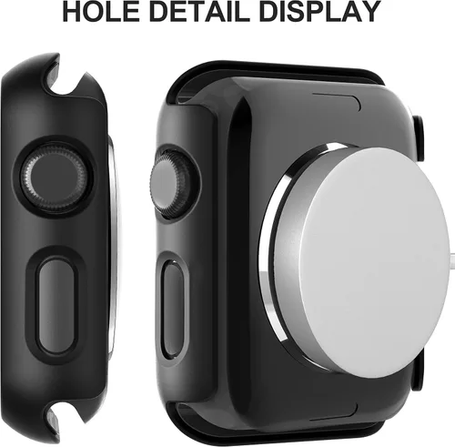 Vista 4 de Diruite Juego de 2 fundas para Apple Watch Series 3/2/1 de 38mm, protector de pantalla de vidrio templado ultradelgado de todo alrededor para iWatch