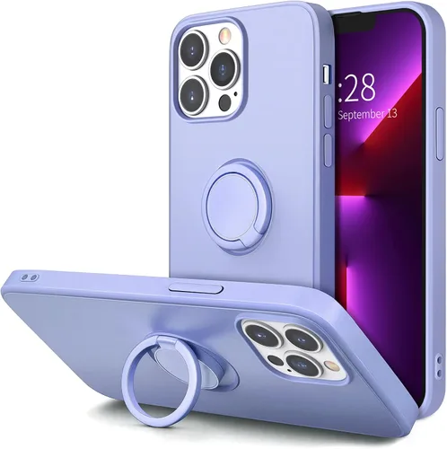 Vista 8 de Hython Funda para iPhone 13 Pro con soporte de anillo [soporte de anillo giratorio de 360° con soporte magnético] [forro de microfibra suave] Funda