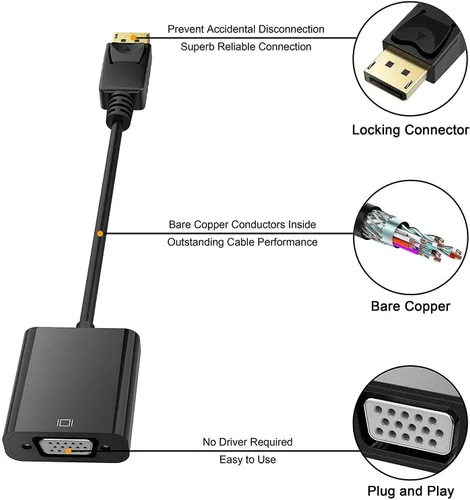Vista 7 de Adaptador de conexión HDMI a VGA, adaptador HDMI macho a VGA hembra chapado en oro para computadora, proyector, HDTV, escritorio, laptop, PC