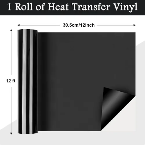 Vista 3 de Flasoo Heat Transfer Vinyl Rolls, 12" x 24ft HTV Iron on Vinyl for Shirts, Compatible with All Cutting Machine, Easy to Cut & Weed(Black)