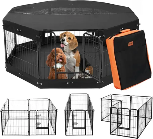 Vista 15 de VEVOR Corralito para perros, 4 paneles de 24 x 36 pulgadas, parque de ejercicio plegable de metal para mascotas, valla para perros para interiores
