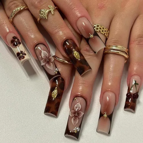 Vista 30 de MISUD - Uñas postizas largas cuadradas con pegamento de Rojo Gótico y Negro, diseño cruzado gótico Y2K acrílico, 24 piezas