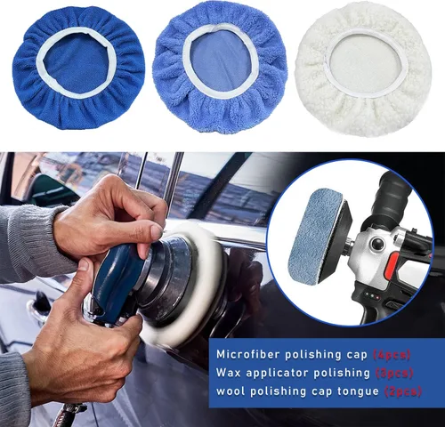 Vista 2 de Kewucn 9 almohadillas pulidoras para automóvil, de 5 a 6 pulgadas, cubierta de almohadilla de pulido de microfibra orbital para automóvil, kit