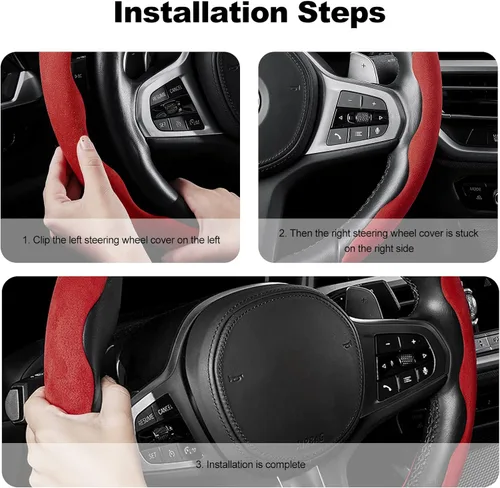 Vista 6 de Ergocar Sporty Suede - Funda para volante en forma de D y redonda, universal, antideslizante, transpirable, segmentada, funda protectora para Negro