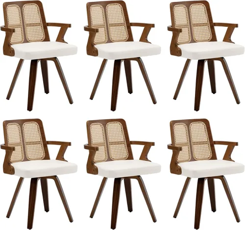 Vista 9 de Sillas de comedor de nogal – Sillas de comedor giratorias de ratán con marco de madera curvada con respaldo ergonómico de bastón, brazos curvos