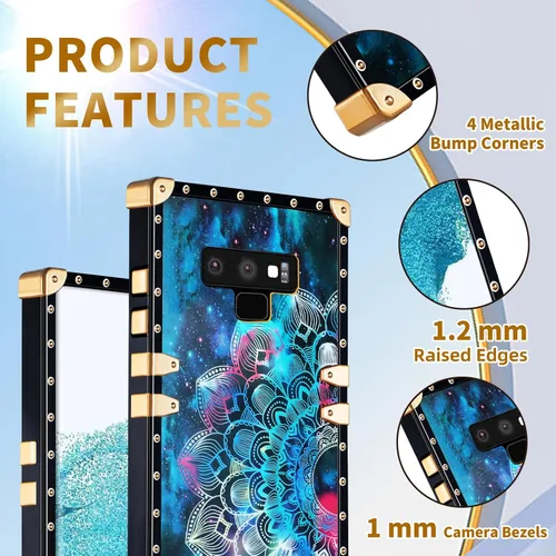 Vista 5 de Loheckle Funda para Samsung Galaxy Note 9 para mujer, diseño con soporte de anillo y cordón, elegante funda de lujo con mandala para Samsung Note 9
