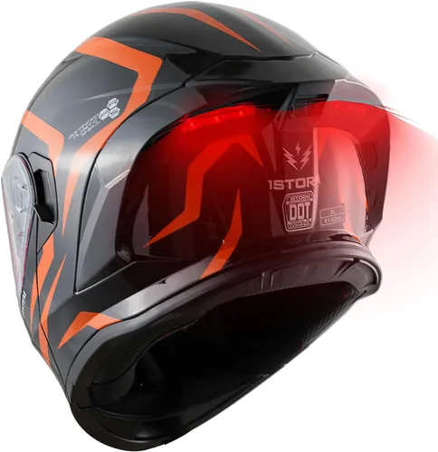 Vista 10 de 1Storm Nuevo casco modular de cara completa para motocicleta, escudo solar de doble visera con luz trasera LED recargable: LED-X90 rosa brillante