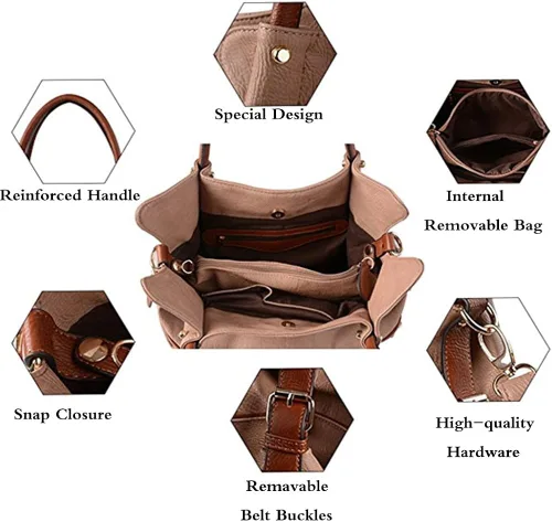 Vista 3 de FiveloveTwo Bolso de cuero para mujer 3 piezas Set Hobo Clutch Top Handle Tote Bolsas y monedero