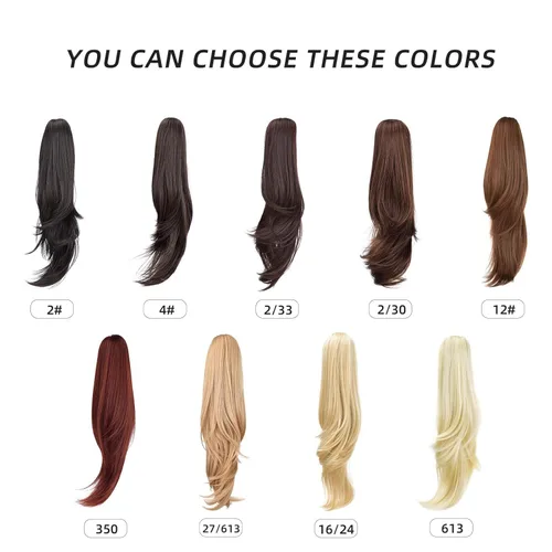 Vista 6 de HEWEICSY Extensión de cola de caballo de 20 pulgadas de largo, extensiones de cabello sintético ondulado lacio con clip de cola de caballo, peluca