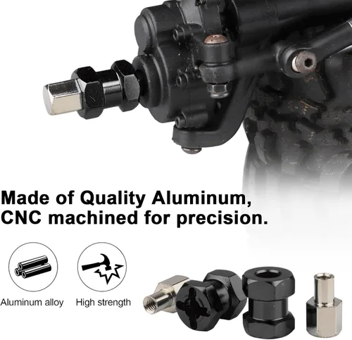 Vista 4 de Hobbypark - Paquete de 4 cubos de transmisión hexagonal de rueda de 0.472 in, acoplador combinador de aluminio, extensión de desplazamiento de 0.591