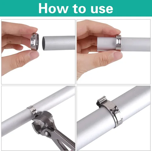 Vista 5 de MIAHART 120 abrazaderas de manguera de oreja de acero inoxidable con pinza de oreja de 10 tamaños 304 abrazaderas de crimpado continuas