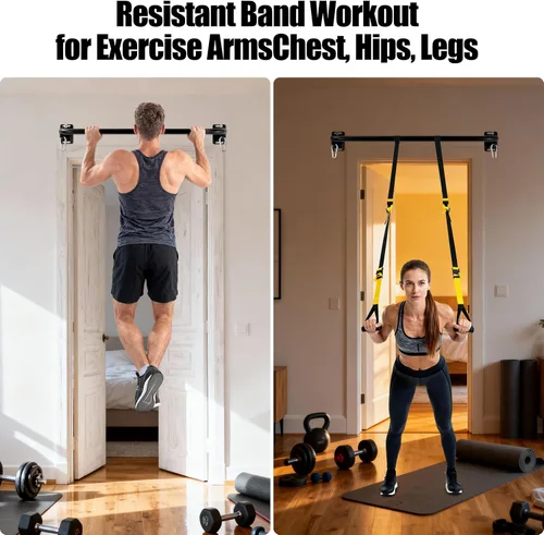 Vista 4 de Heavy Duty Wall Mounted Pull Up Bar with 8mm Thick Steel Plates & Heavy-Duty Carabiner, Strength Training Bar for Home Gym, Garage and Indoor Workout