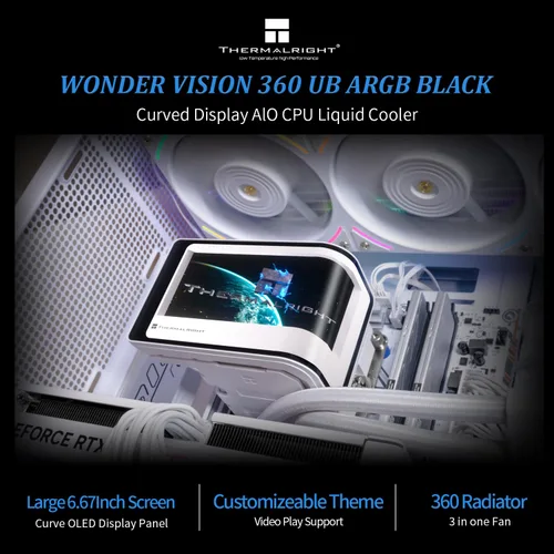 Thermalright Wonder Vision 360 UB ARGB Enfriador líquido de CPU AIO blanco, para AM5/Intel LGA1851/1700, pantalla curva 3D de 6.67 pulgadas con